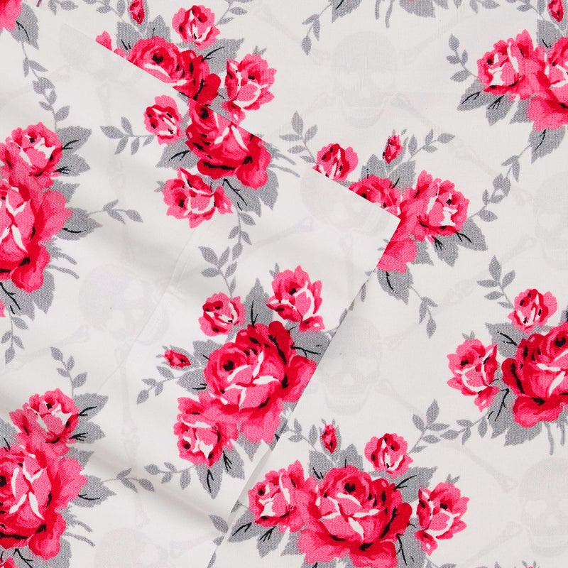 Betsey Johnson - Full Bed Sheets, Soft & Lightweight Bedding, Fade & Wrinkle Resistant (Skull Rose Trellis, Full) - Image 2